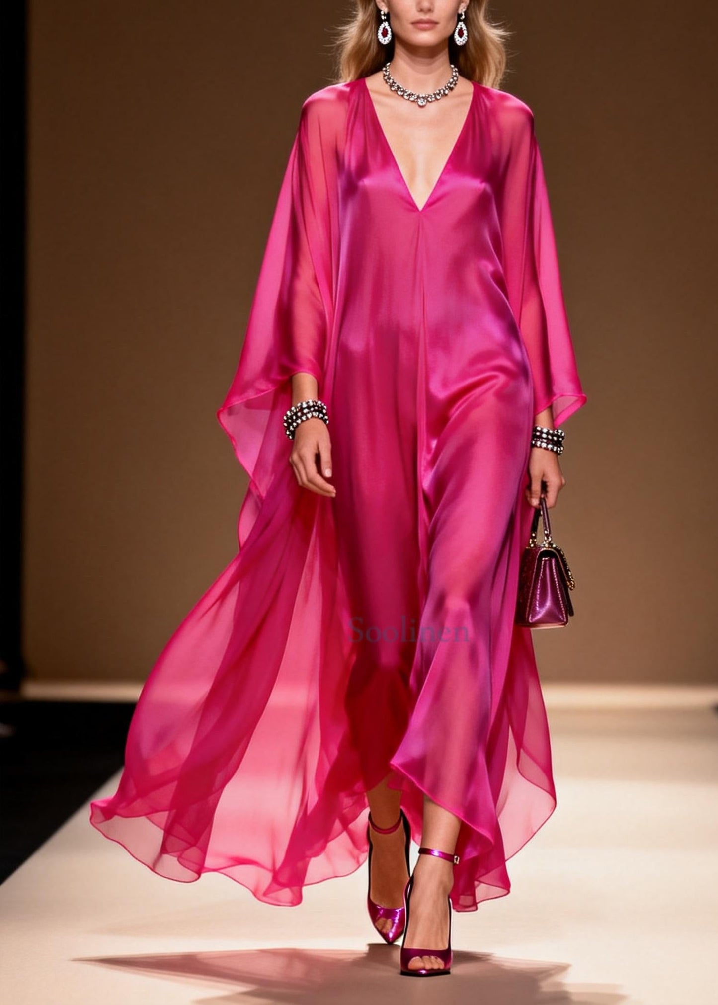 Rose Oversized Draping Chiffon Maxi Dress Summer