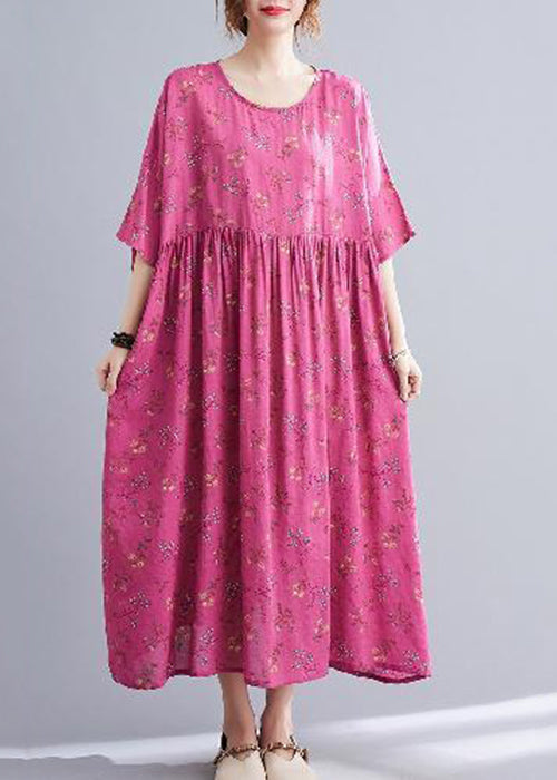 Rose Print Pockets Cotton Long Dresses Summer