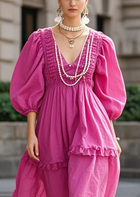 Rose Ruffled Wrinkled Cotton Party Dress Spring