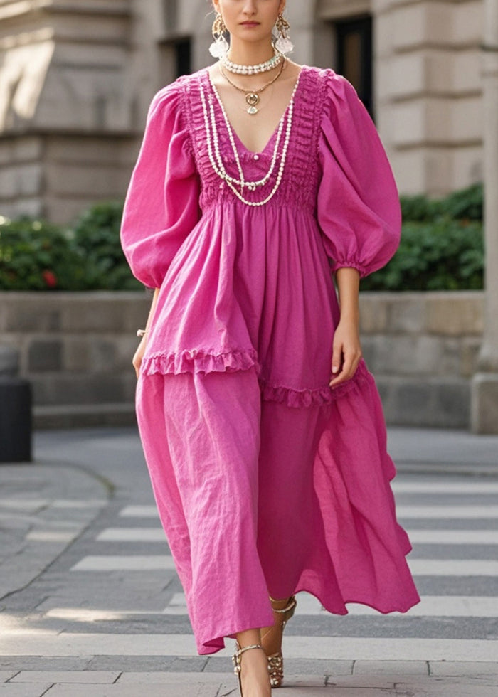 Rose Ruffled Wrinkled Cotton Party Dress Spring