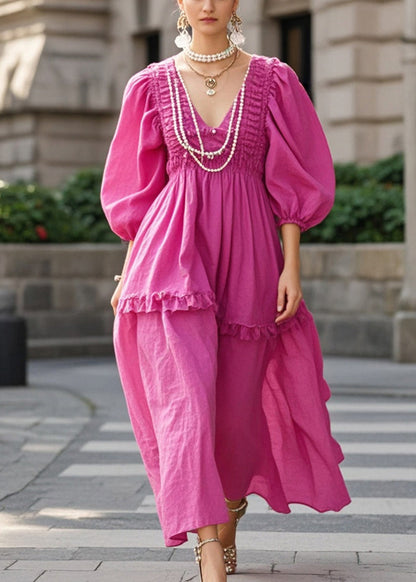 Rose Ruffled Wrinkled Cotton Party Dress Spring