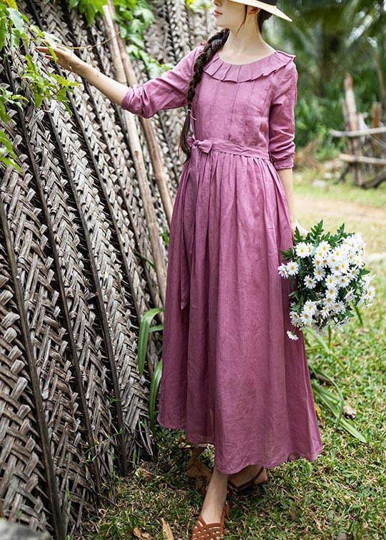 Rose Ruffles Cinched Party Summer Linen Dress