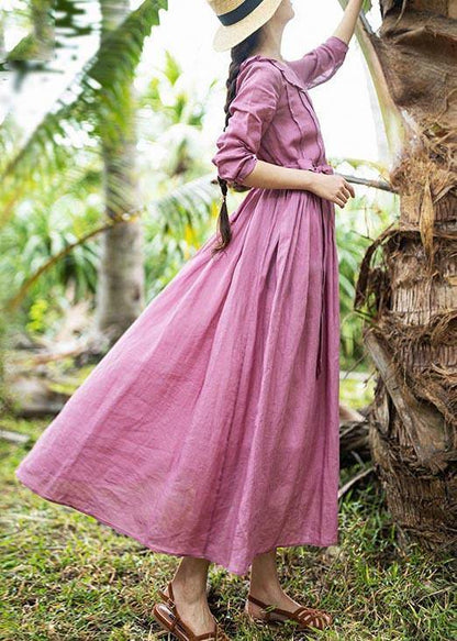 Rose Ruffles Cinched Party Summer Linen Dress