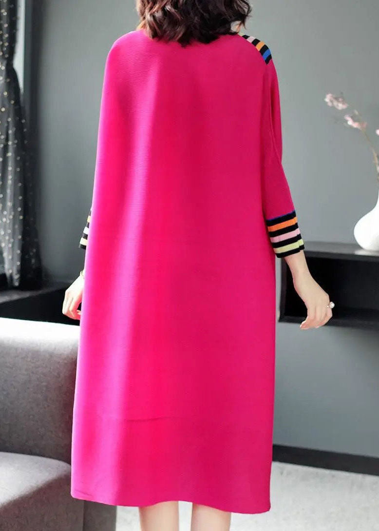 Rose V Neck Patchwork Cotton Holiday Dress Long Sleeve
