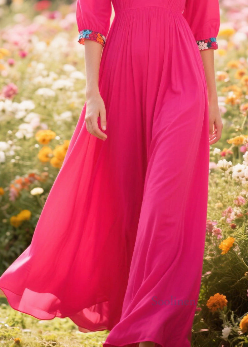 Rose V Neck Patchwork Cotton Party Dress Summer