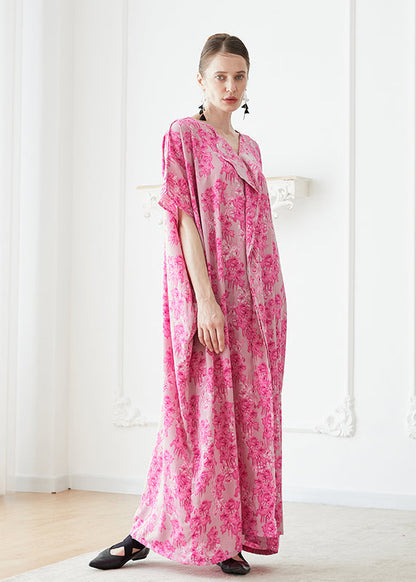 Rose V Neck Print Chiffon Robe Dresses Summer
