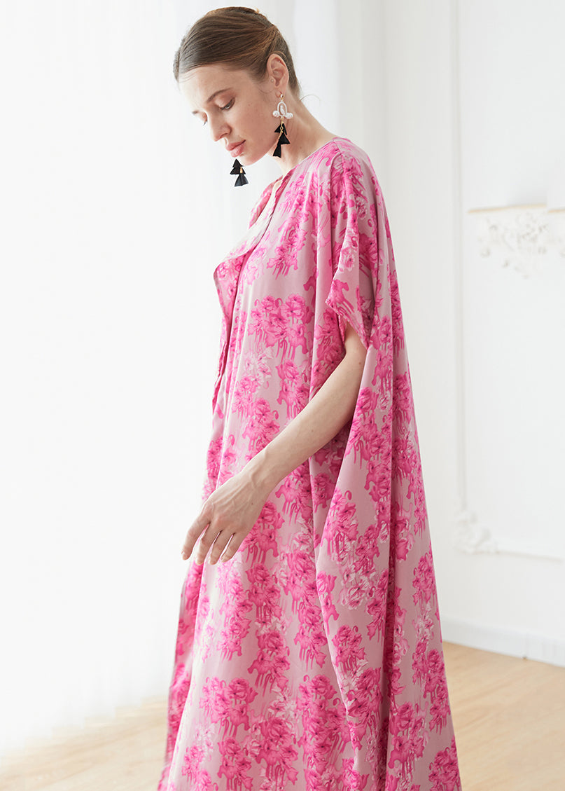 Rose V Neck Print Chiffon Robe Dresses Summer