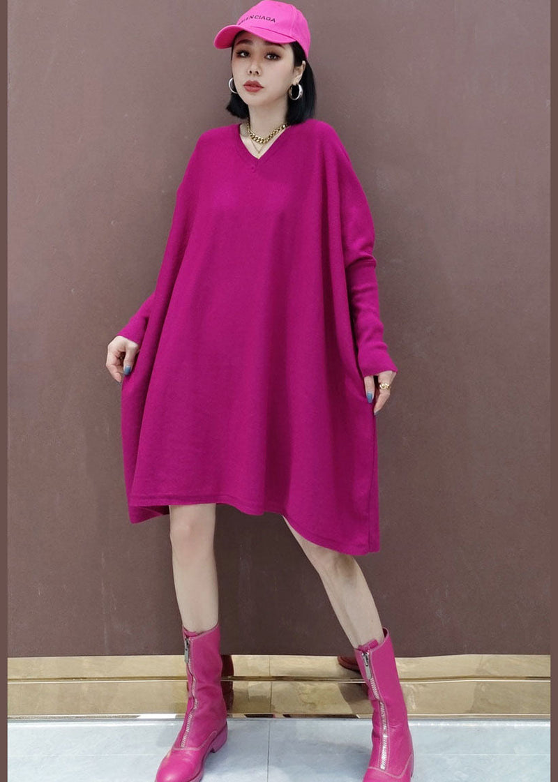 Rose V Neck Knit Dress Spring