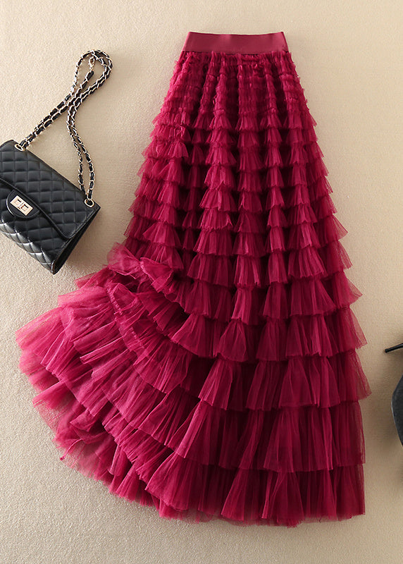Rose Wrinkled Tulle Skirts Spring