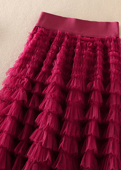 Rose Wrinkled Tulle Skirts Spring