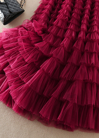 Rose Wrinkled Tulle Skirts Spring
