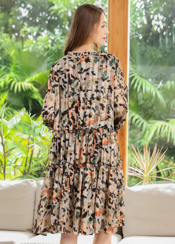 Ruffled Print Exra Large Hem Chiffon Pleated Dresses Spring