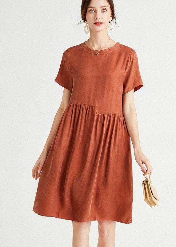 Rust Red O-neck Patchwork Summer Maxi Dresses Short Sleeve