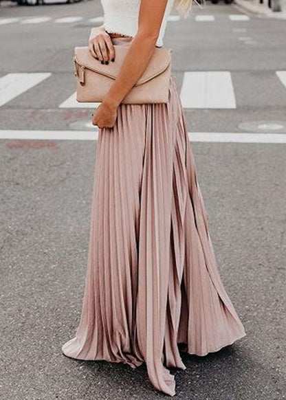 Pink High Waist Wrinkled Chiffon a Line Skirts Summer
