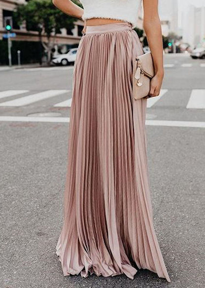 Pink High Waist Wrinkled Chiffon a Line Skirts Summer