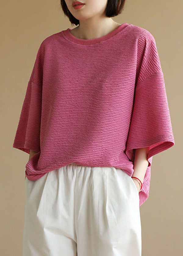 Rose O-neck Wrinkled Cotton Tanks Short Sleeve