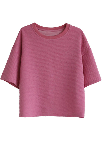 Rose O-neck Wrinkled Cotton Tanks Short Sleeve