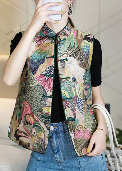 Stand Collar Button Print Fall Sleeveless Vest