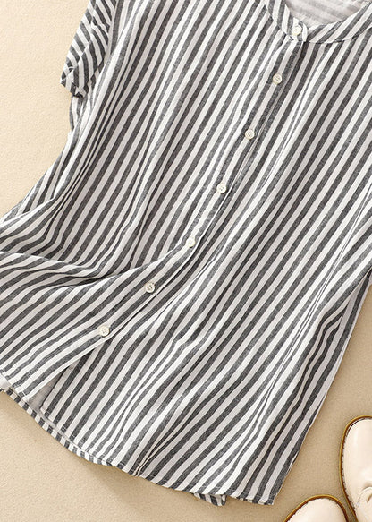 Stand Collar Plaid Button Cotton Shirts Summer