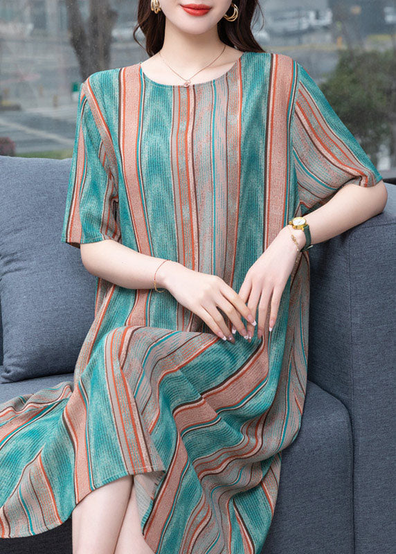 Striped O Neck Patchwork Chiffon Dresses Summer