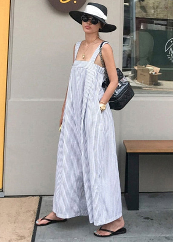 Striped Pockets Wide Leg Jumpsuit Pants Summer