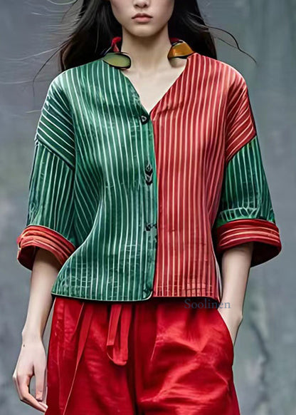 Striped V Neck Button Coats Fall