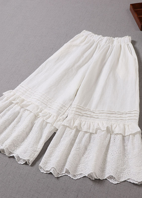 Style White Ruffled Patchwork Pants Spring