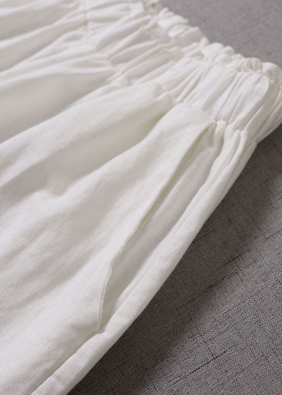 Style White Ruffled Patchwork Pants Spring
