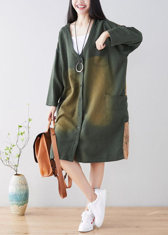 Stylish Green Button Print Coat Spring