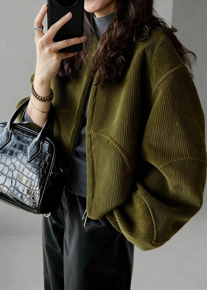Tea Green Oversized Pockets Corduroy Coat Spring