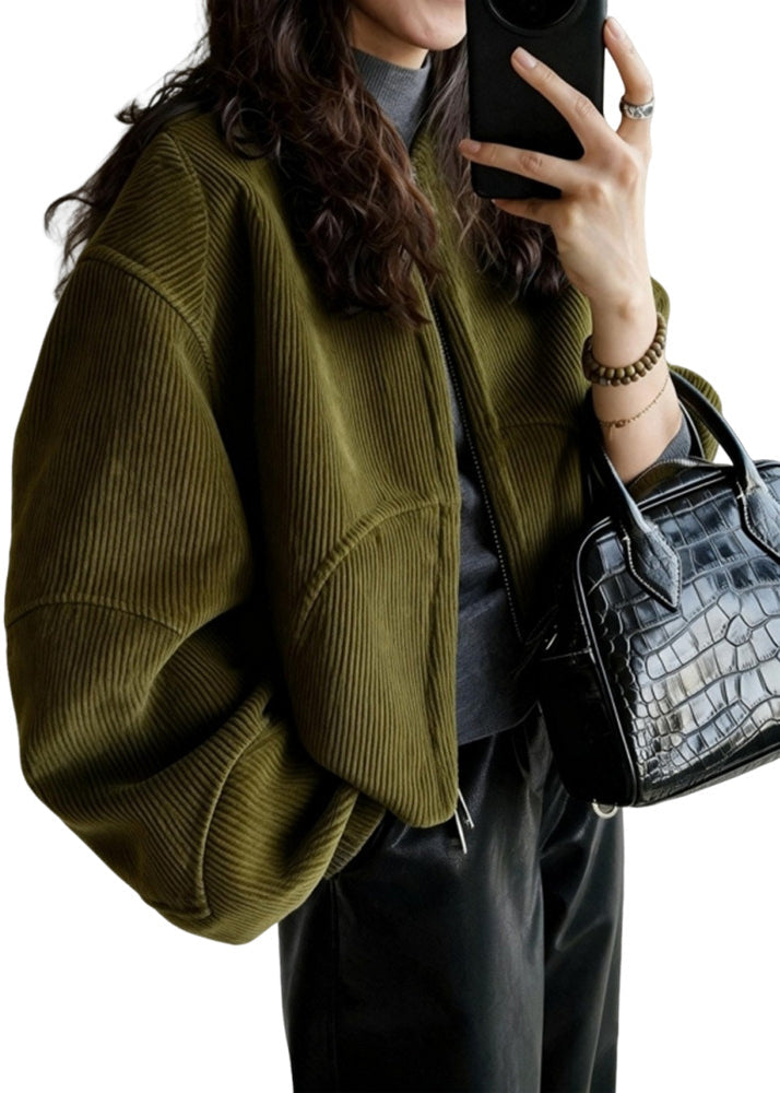 Tea Green Oversized Pockets Corduroy Coat Spring