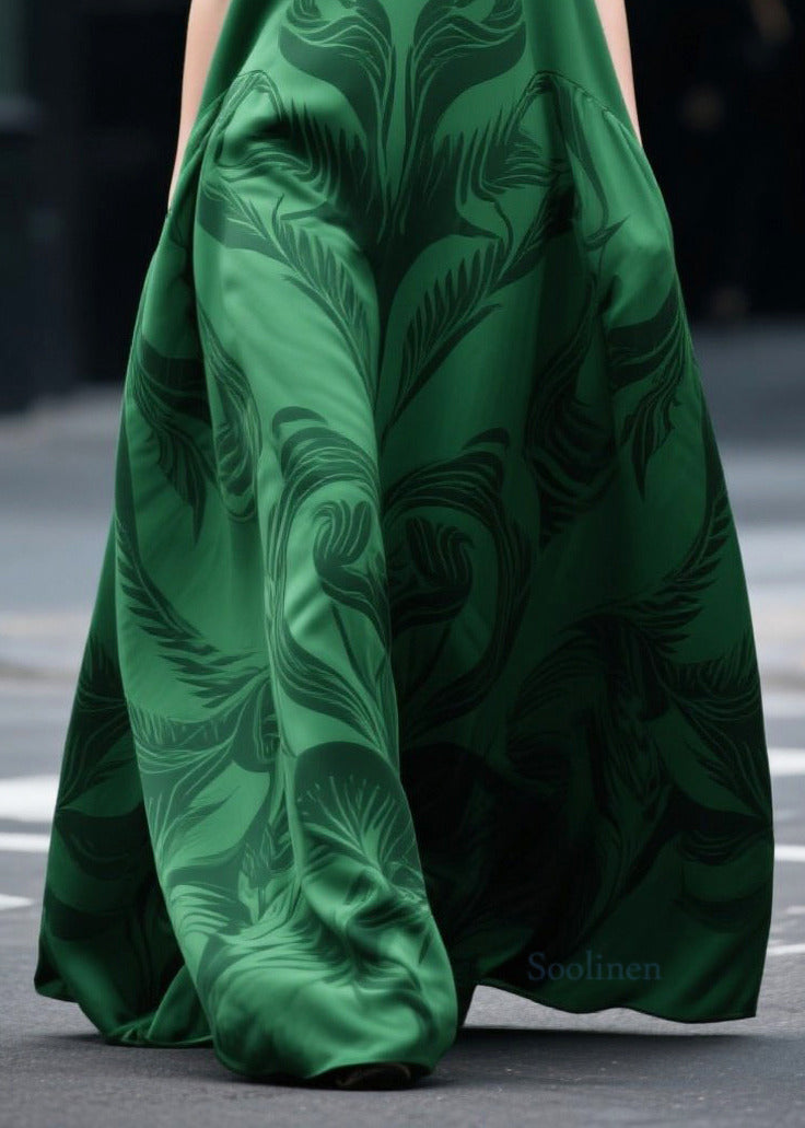 Tea Green Oversized Print Chiffon Holiday Dress Sleeveless