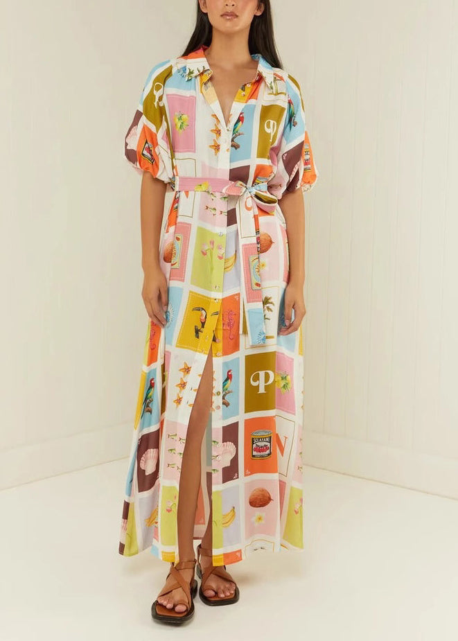 Tie Waist Button Long Shirts Dresses Summer