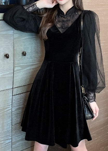 Unique Black Tulle Patchwork Dress Spring