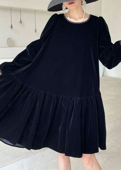 Unique Black Pleated Skirt Velour Winter