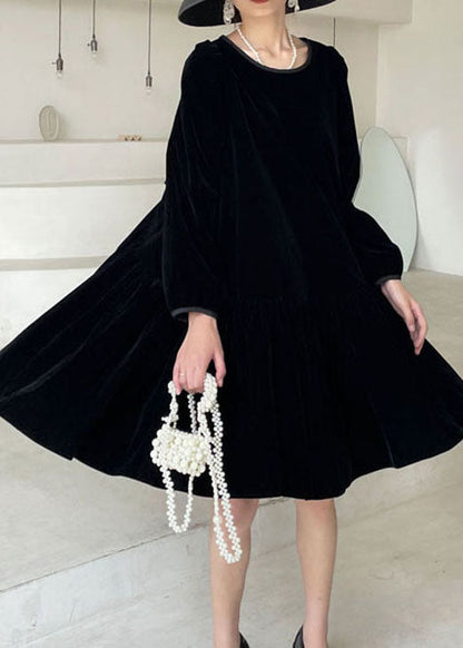 Unique Black Pleated Skirt Velour Winter