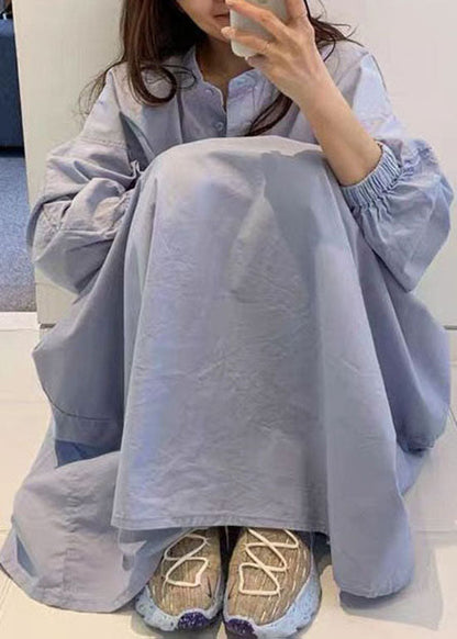 Unique Blue Button Loose Dresses Spring