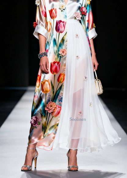 V Neck Asymmetrical Design Silk Dress Summer