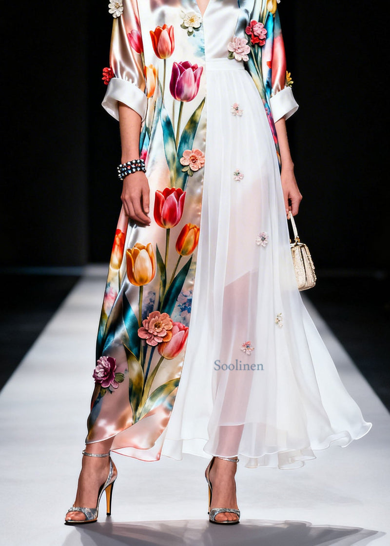 V Neck Asymmetrical Design Silk Dress Summer