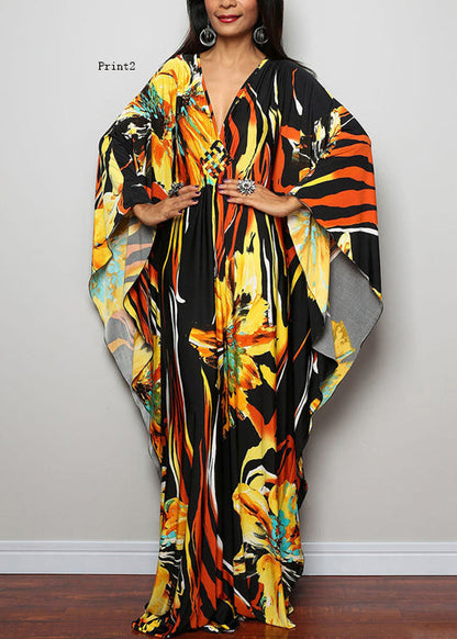 V Neck Print Cotton Long Robe Dress Summer