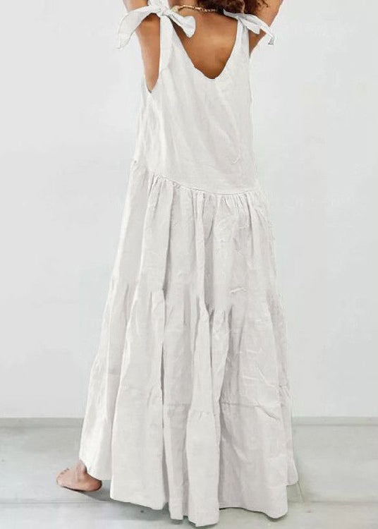 V-neck Cotton and Linen Dress Sleeveless