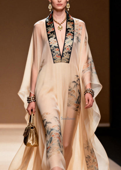 V Neck Print Chiffon Dresses Summer