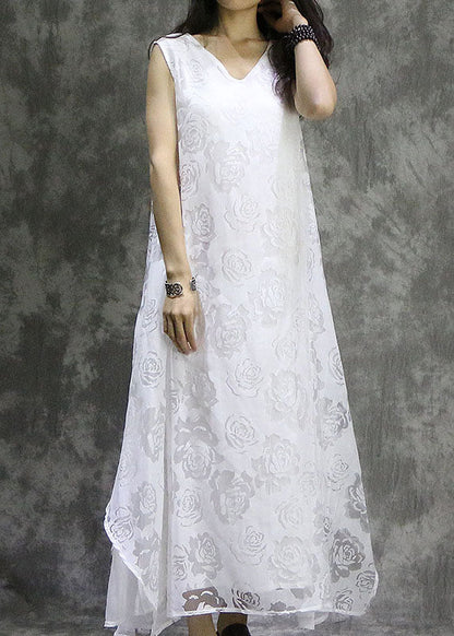 White Asymmetrical Silk Vacation Dresses Sleeveless
