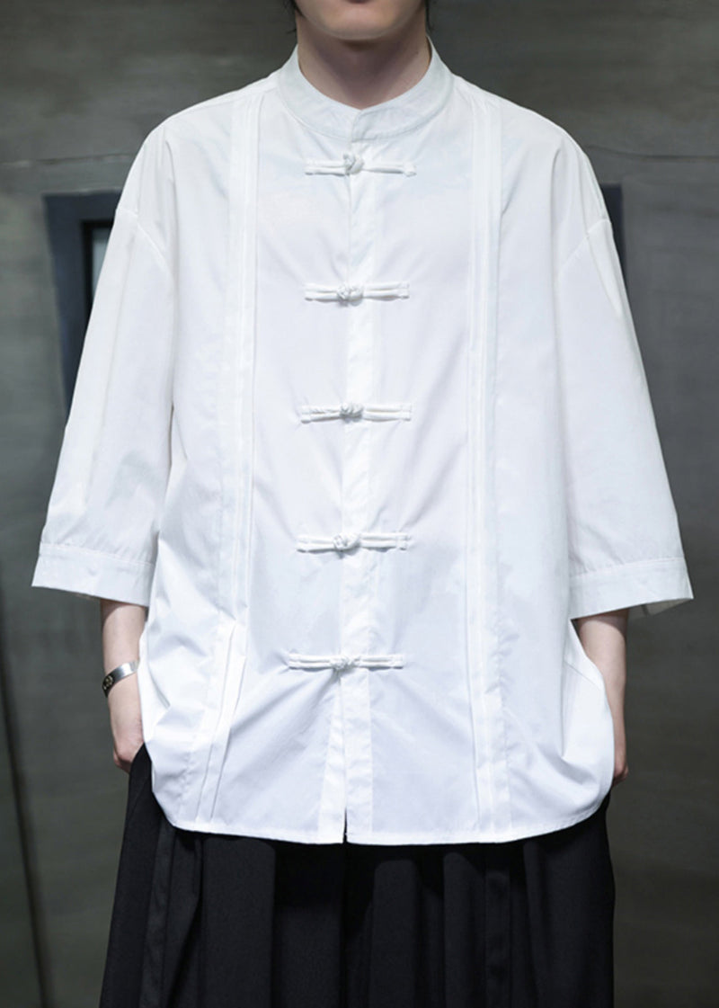 White Button Silk Cotton Shirts Bracelet Sleeve