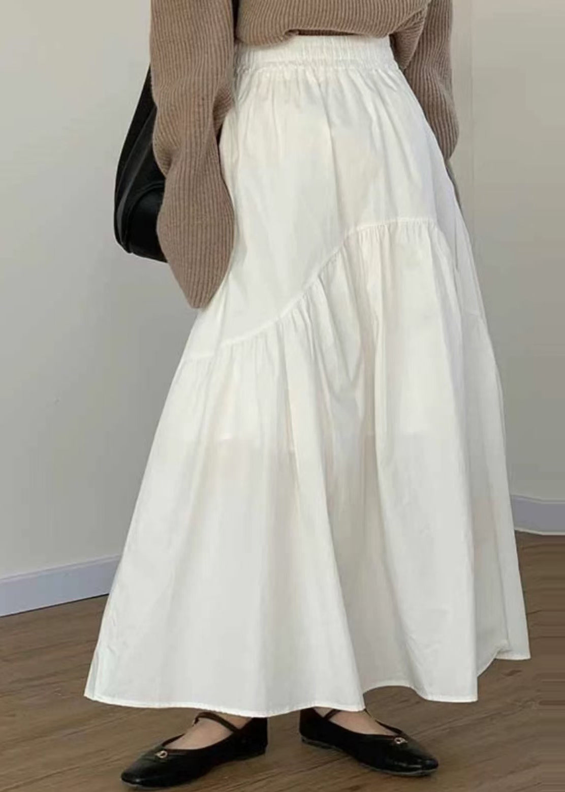 White Exra Large Hem Patchwork Cotton Skirt Summer