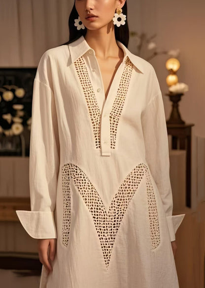 White Hollow Out Cotton Maxi Dresses Spring