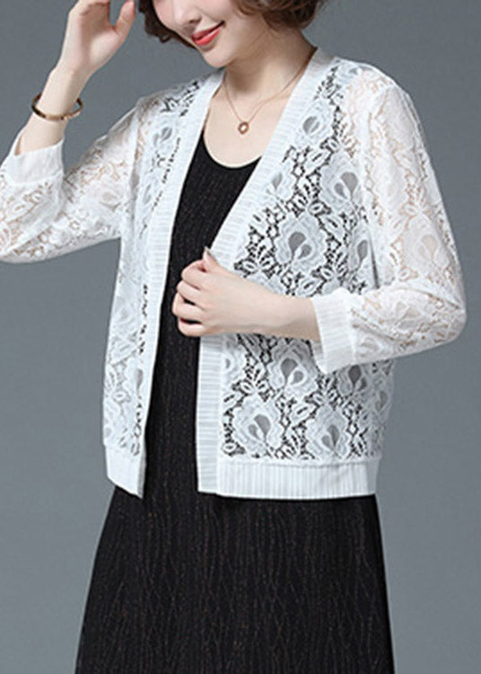 White Hollow Out Lace Upf 50+ Cardigan Long Sleeve