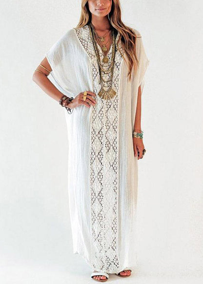 White Hollow Out Long Holiday Dress Summer