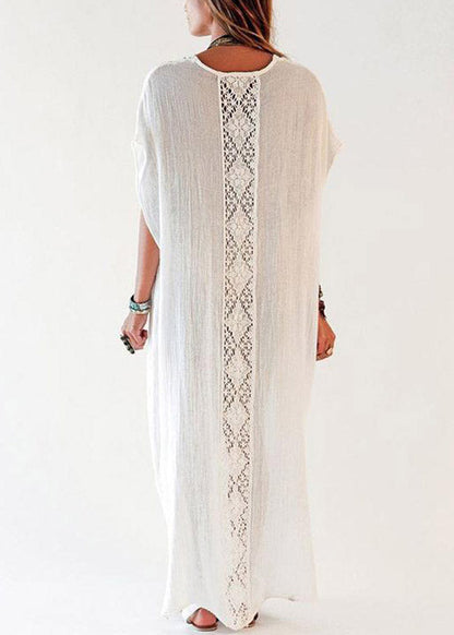White Hollow Out Long Holiday Dress Summer