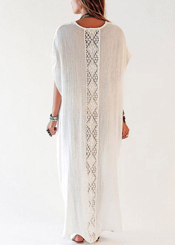 White Hollow Out Long Holiday Dress Summer